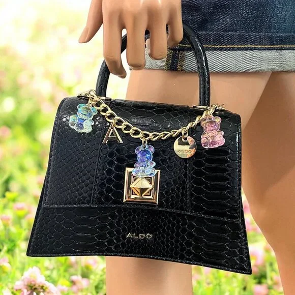 Aldo Special Edition Gummy Bear Heart Coin Case Cherries Charm Black Handbag - Picture 2 of 12